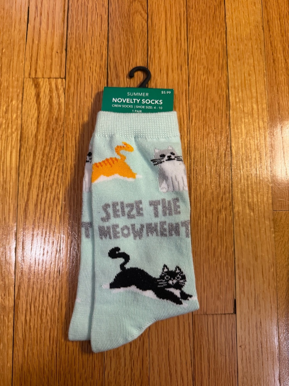Women’s Small Cat Socks Mint “Seize the Meowment” NWT